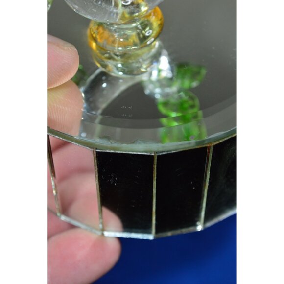 Vintage Clear Glass Hummingbird Mirrored Music Rotating Box Green Leaves READ - Picture 4 of 13